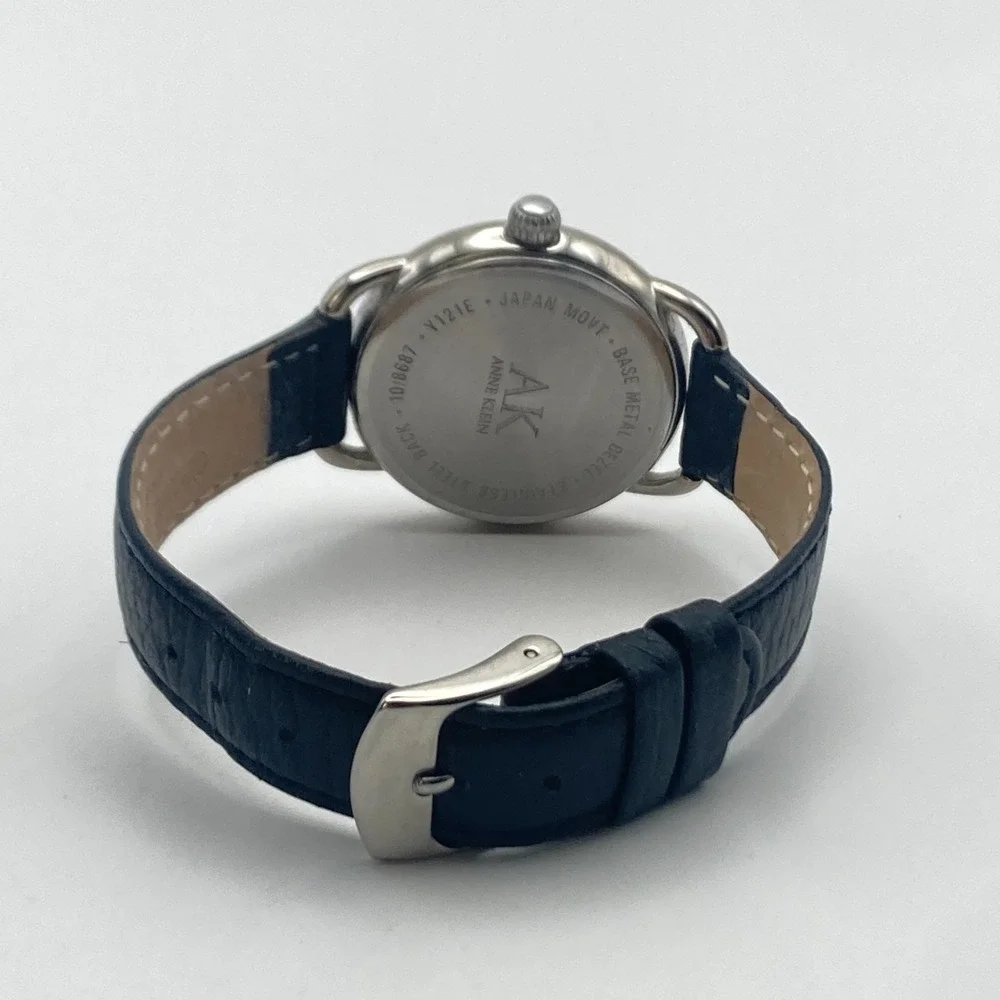 Anne Klein Women's Watch 33mm Silver Tone Easy Reader Leather New Battery 8
